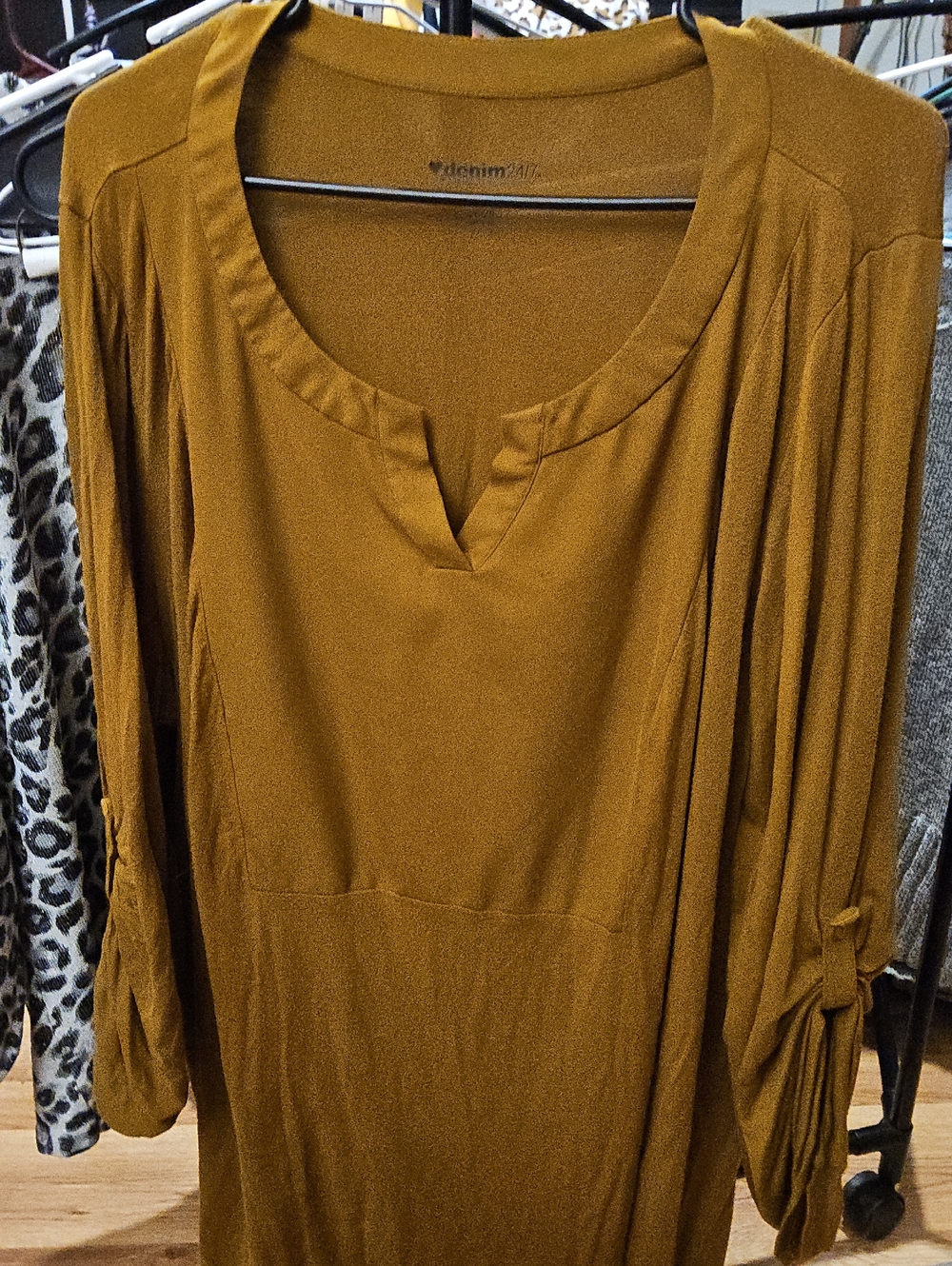 Denim 24/7 Mustard Long Sleeve V-Notch Women’s Tunic